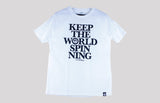 Mr Bongo Short Sleeve T-Shirt – Keep The World Spinning (White & Black)