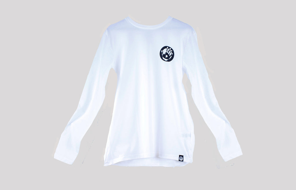 Mr Bongo Long Sleeve T-Shirt - Heritage Handprint (White & Black)